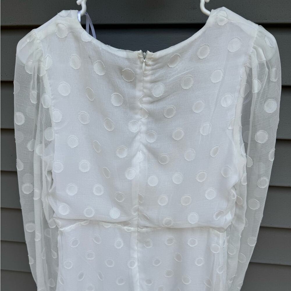 🧡SALE Lulus size M Just Spotted White Polka Dot Ruffled V-Neck Mini Dress - Picture 8 of 12